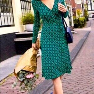 Boden Elegant Green Patterned Dress SZ 4R
